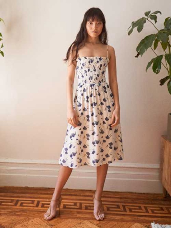 Reformation Dresses & Skirts - Reformation Cream Midi Dress with Blue Floral Print